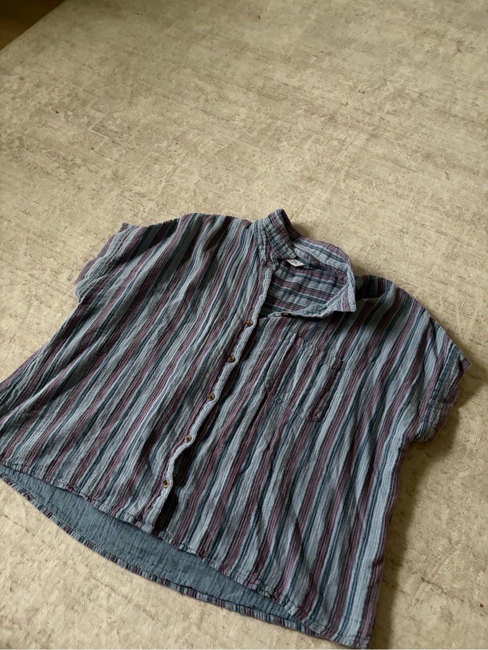 Sonoma Striped Short-Sleeve Button-Down Shirt in Blue and Purple